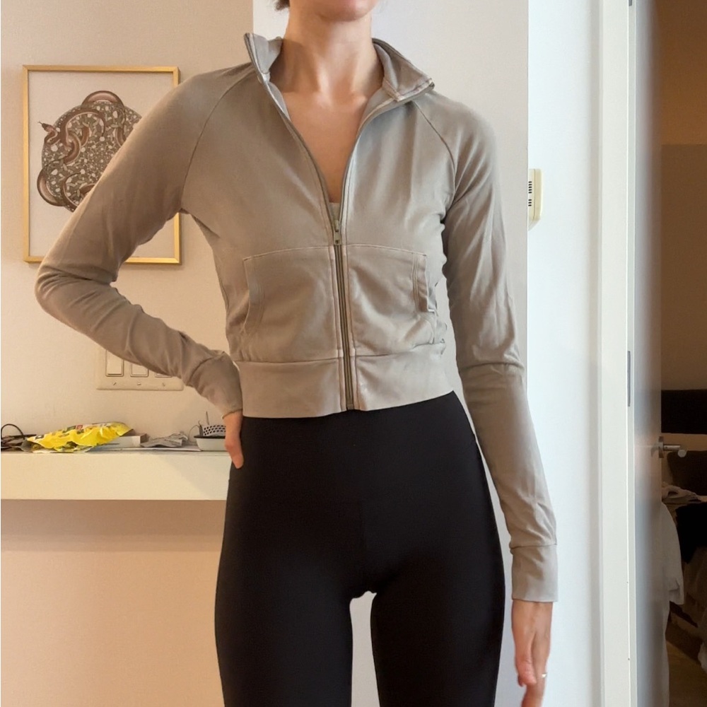 SKIMS Taupe Zip-Up Crop Sweatshirt